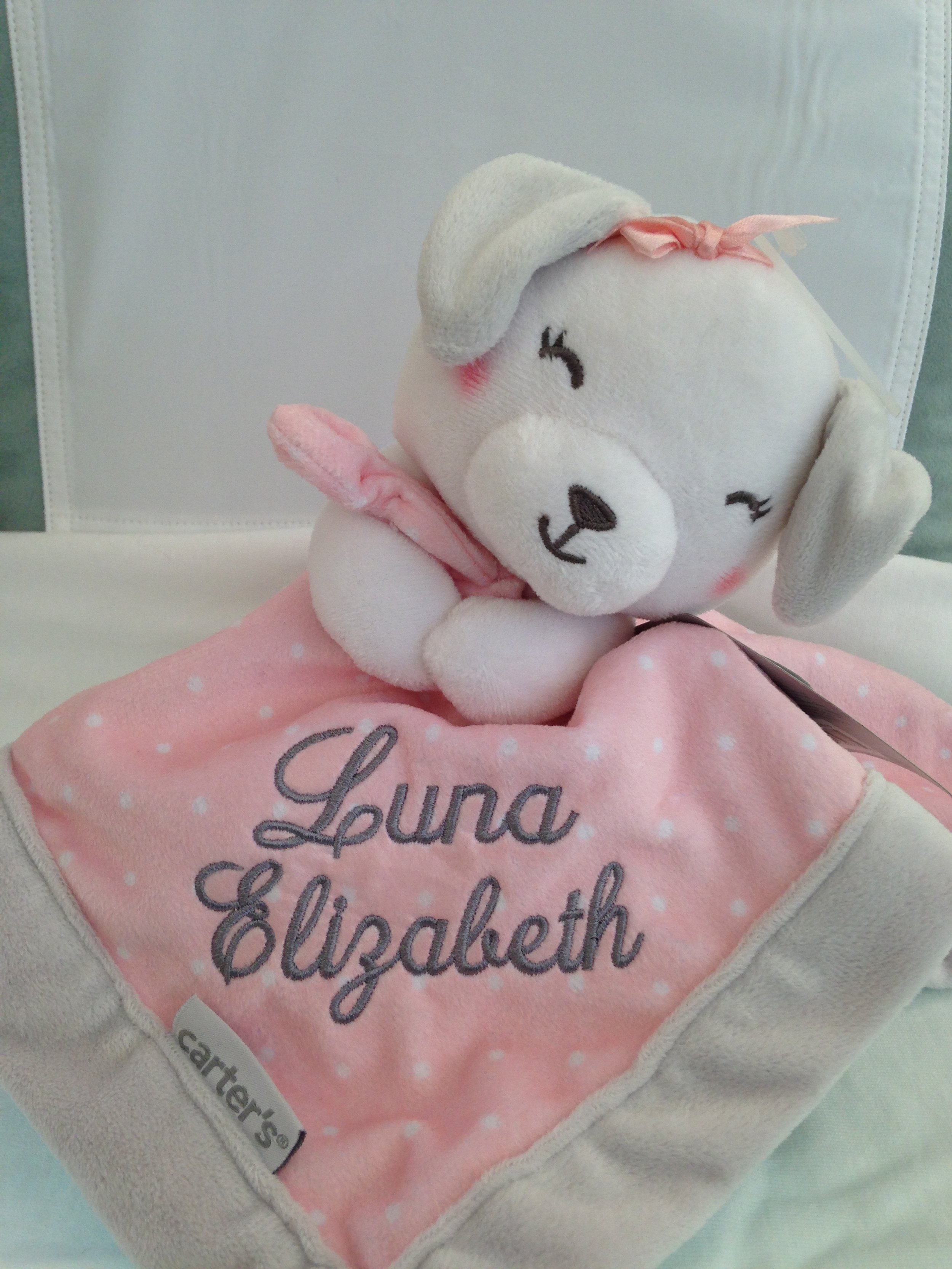 Personalized baby blanket with embroidered name